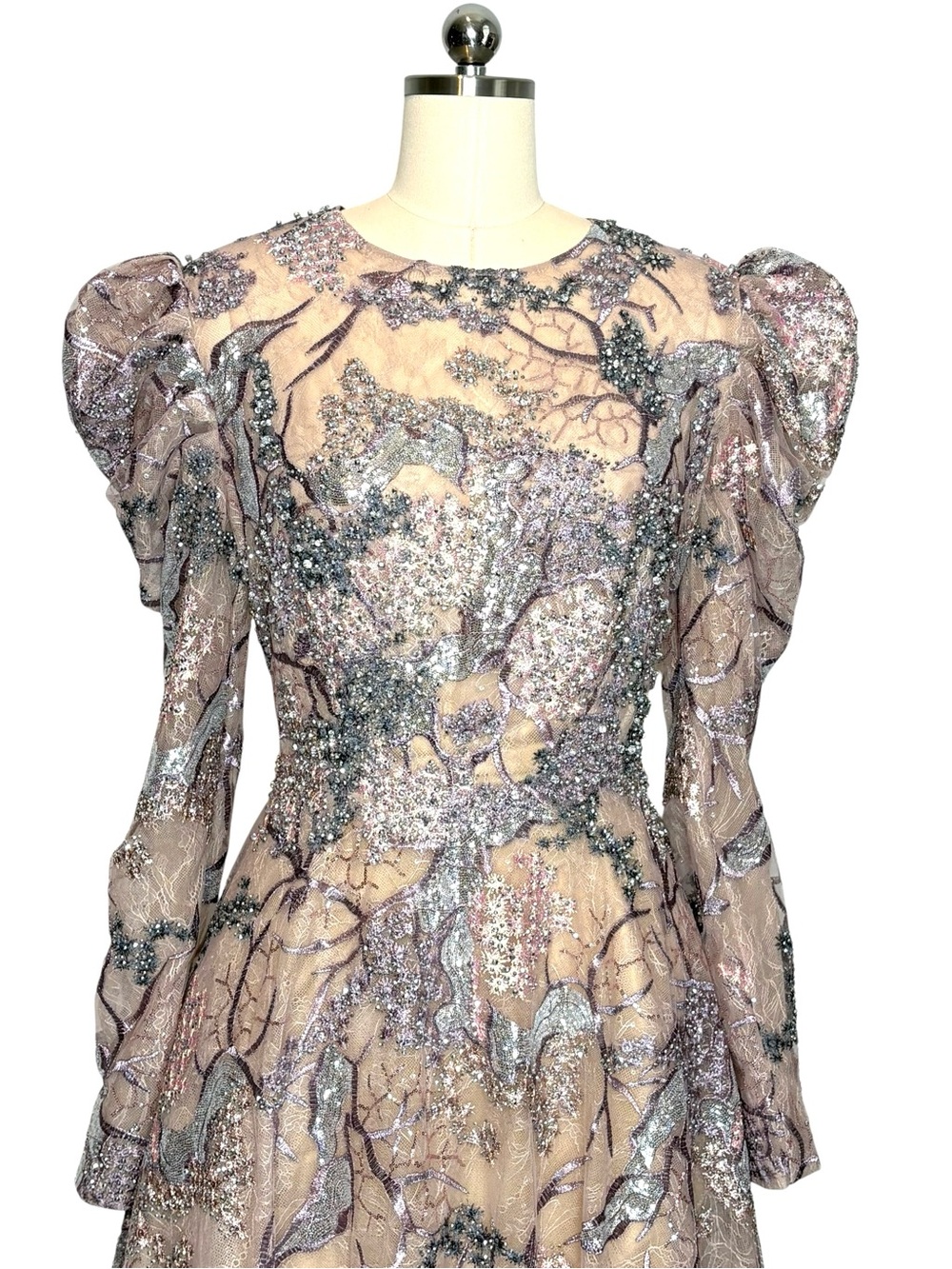 Mac Duggal 20326 Embellished High Neck Long Puff Sleeve Maxi Gown | 8 - Picture 6 of 10